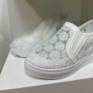 Womens Girl Lace Slip On Platform Pumps Shoes Hidden Wedge Heel Sneakers EUR 36